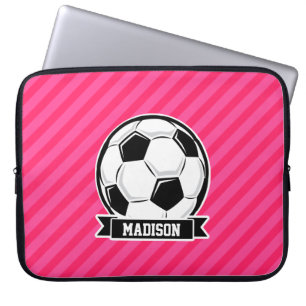 Fußball auf Neon Pink Streifen Laptopschutzhülle