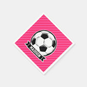 Fußball auf Neon Pink Streifen Serviette (Ecke)