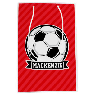 Fußball auf roten Diagonalstreifen Mittlere Geschenktüte
