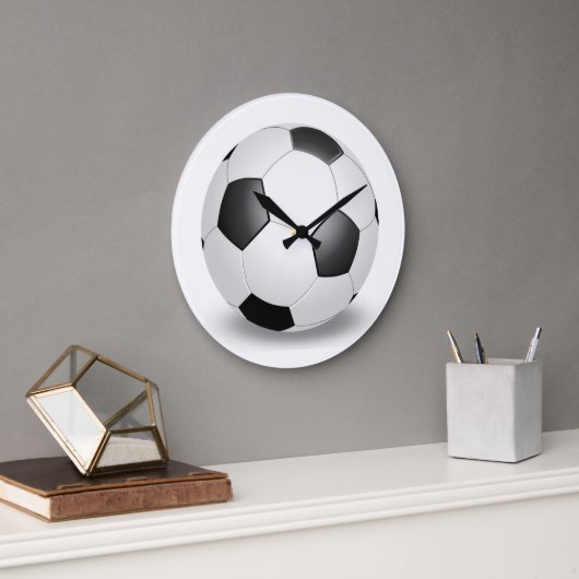 Fußball auf Weiß Große Wanduhr (Büro)