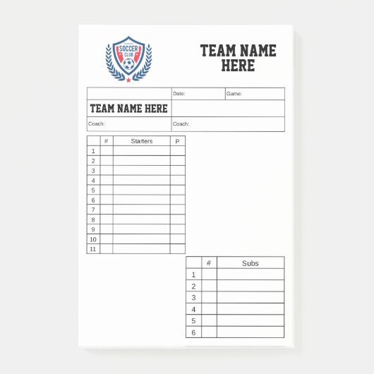 Fußball-Aufstellungskarten Post-it Klebezettel (Vorderseite)