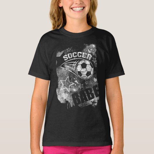 Fußball-Babe, Black Grunge Soccer T-Shirt (Vorderseite)