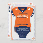 Fußball-Baby-Dusche, orange, blau Einladung (Vorne/Hinten)