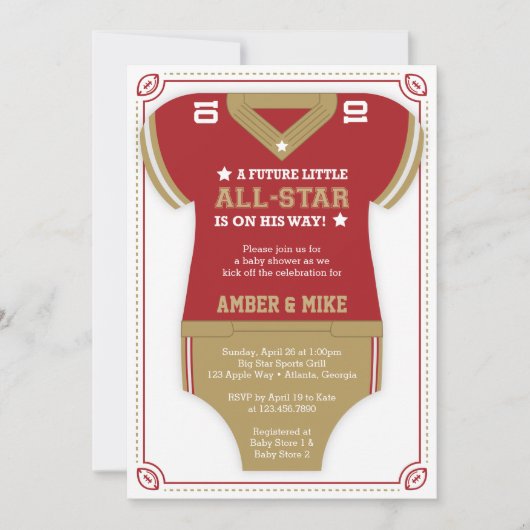 Fußball-Baby-Dusche, Toilette, Handtuch, Gold Einladung (Vorderseite)