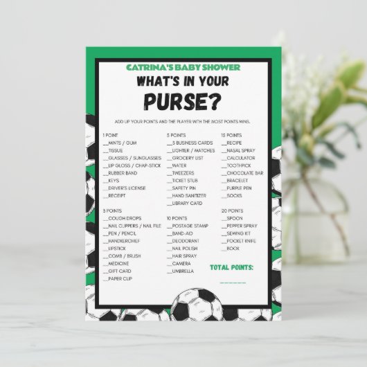 Fußball-Baby-Duschgel, Fußball - bestellbarer Name Einladung (Stehend Vorderseite)