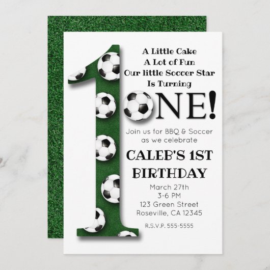 Fußball-Ball 1 EINS 1. Geburtstags-Party Einladung (Vorne/Hinten)