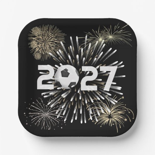 Fußball-Ball 2026 Silvester-Party Pappteller (Vorderseite)