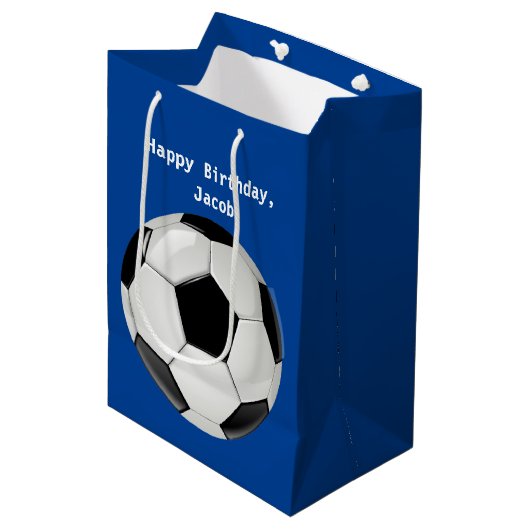 Fußball Ball Blue Personalisiert Mittlere Geschenktüte (Vorderseite Schrägansicht)