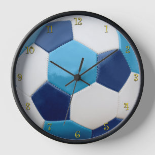 Fußball-Ball-Blues mit gelben Ziffern Wanduhr