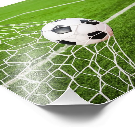 Fußball-Ball, der das Ziel-Netz trifft Fotodruck (Ecke)