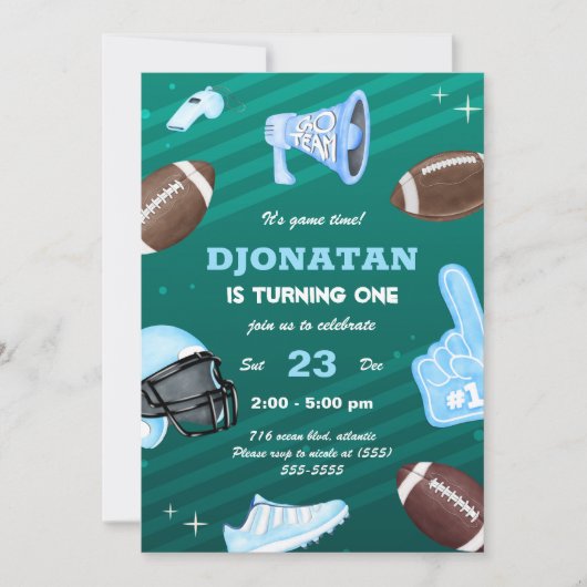 Fußball Ball Einladung zum ersten Geburtstag (Vorderseite)