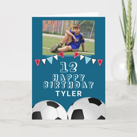 Fußball Ball Fahnen Foto Geburtstag Karte (Vorderseite)