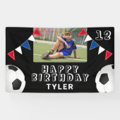 Fußball Ball Fahnen Schwarzes Foto Geburtstag Banner (Horizontal)