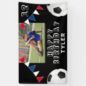 Fußball Ball Fahnen Schwarzes Foto Geburtstag Banner (Vertikal)