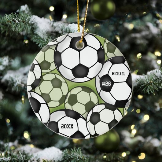 Fußball Ball farbenfrohe Kinder Name Jersey Nummer Keramik Ornament