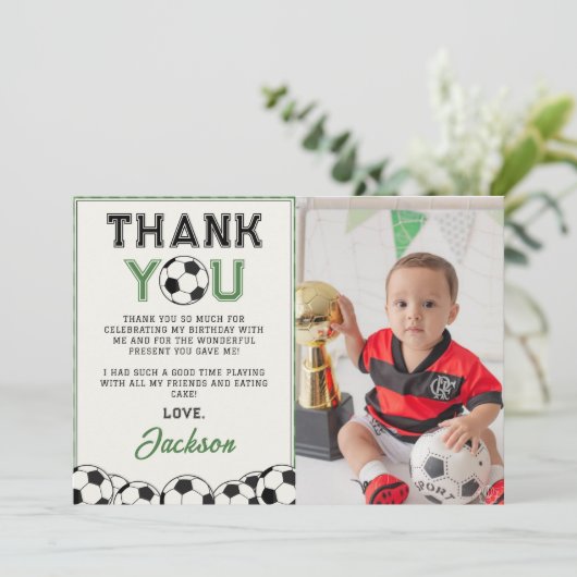 Fußball-Ball Geburtstag Foto Danke Karte (Stehend Vorderseite)