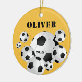 Fußball Ball Gelbe Sportler Kinder Keramik Ornament (Links)