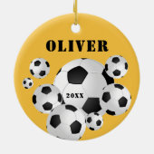 Fußball Ball Gelbe Sportler Kinder Keramik Ornament (Hinten)