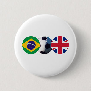 Fußball Ball Großbritannien und Brasilien Flaggen  Button