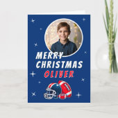 Fußball Ball Helmet Cartoon Foto Frohe Weihnachten Karte (Vorderseite)