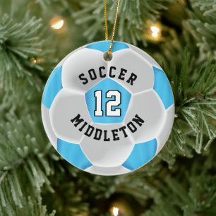Fußball ⚽ Ball in einem Baby Blue und White Keramik Ornament