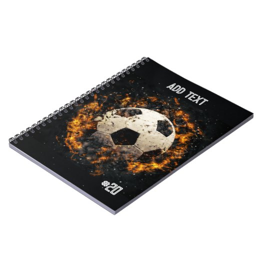 Fußball-Ball mit Flammen Spiral Foto Notebook Notizblock (Linke Seite)