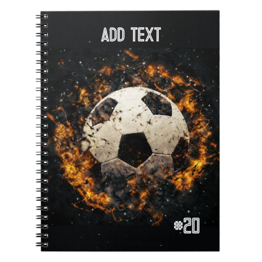Fußball-Ball mit Flammen Spiral Foto Notebook Notizblock (Vorderseite)