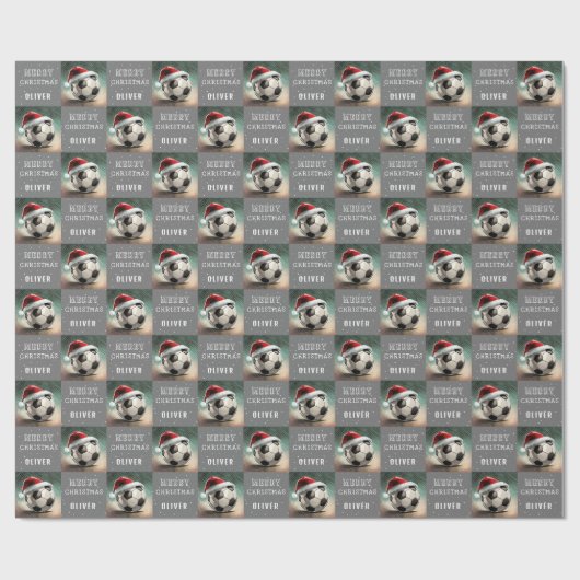 Fußball Ball mit Weihnachtsmannmütze Spaß Weihnach Geschenkpapier (Flach)