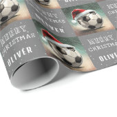 Fußball Ball mit Weihnachtsmannmütze Spaß Weihnach Geschenkpapier (Rolleneckpunkt)
