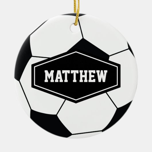 Fußball-Ball-personalisiertes Keramik Ornament (Vorne)