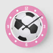 Fußball Ball Pink Girls Schwarz und Weiß Runde Wanduhr (Vorderseite)