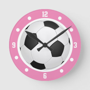 Fußball Ball Pink Mädchen Schwarz und Weiß Runde Wanduhr