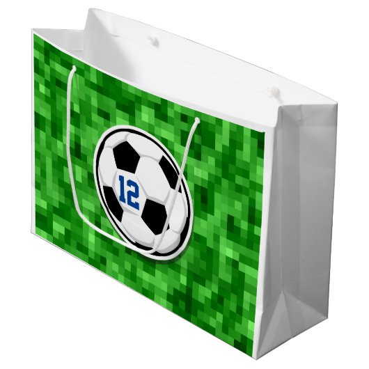 Fußball Ball Team NUMMER Grüner Grass Spaß Große Geschenktüte (Vorderseite Schrägansicht)