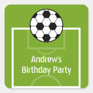 Fußball-Ball-u. Feld-Geburtstags-Party-Aufkleber Quadratischer Aufkleber