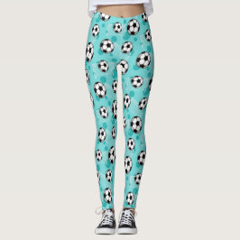 Fußball-Ball und Ziel-aquamarine Muster-Leggings Leggings