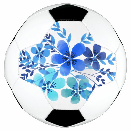 Fußball Ball Watercolor Blaue Blume Design Kunst (Vorderseite)