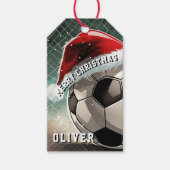Fußball Ball Weihnachtsmannmütze Frohe Weihnachten Geschenkanhänger (Vorderseite)