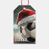 Fußball Ball Weihnachtsmannmütze Frohe Weihnachten Geschenkanhänger (Rückseite)