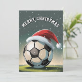 Fußball Ball Weihnachtsmannmütze Frohe Weihnachten Karte (Stehend Vorderseite)