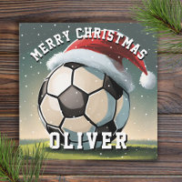 Fußball Ball Weihnachtsmannmütze Frohe Weihnachten