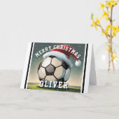 Fußball-Ball Weihnachtsmannmütze Name Weihnachten Karte (Gelbe Blume)