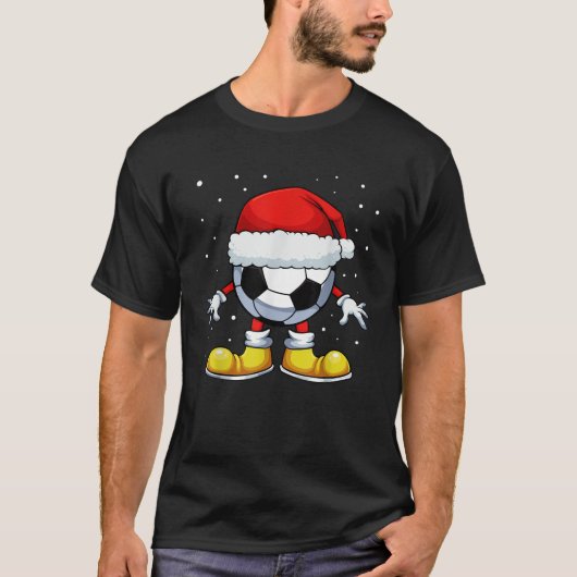 Fußball Ball Weihnachtsmannmütze Weihnachten Pajam T-Shirt (Vorderseite)