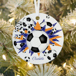 Fußball Bälle Blaue Orangenstars Mädchen Sport Ornament Aus Metall