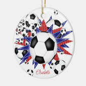 Fußball Bälle Blaue Sterne Mädchen Sport Keramik Ornament (Links)