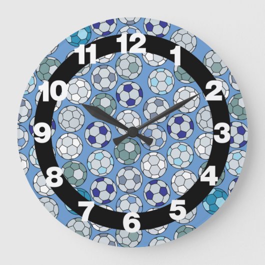 Fußball-Bälle Blue Wall Clock Große Wanduhr (Vorderseite)