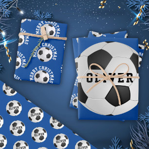 Fußball Bälle Kinder Name Blau Weihnachten Geschenkpapier Set
