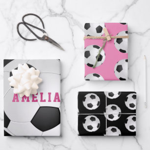 Fußball Bälle Kinder Name Rosa Geburtstag Geschenkpapier Set
