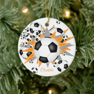 Fußball-Bälle orange graue Sterne Mädchen Sport Keramik Ornament