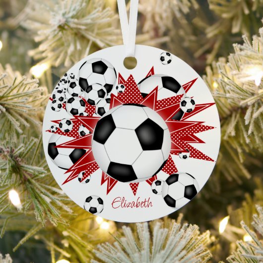 Fußball Bälle Rote Sterne Mädchen Sport Ornament Aus Metall (InSitu)