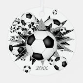 Fußball-Bälle schwarz graue Sterne Mädchen Sport Ornament Aus Metall (Rückseite)